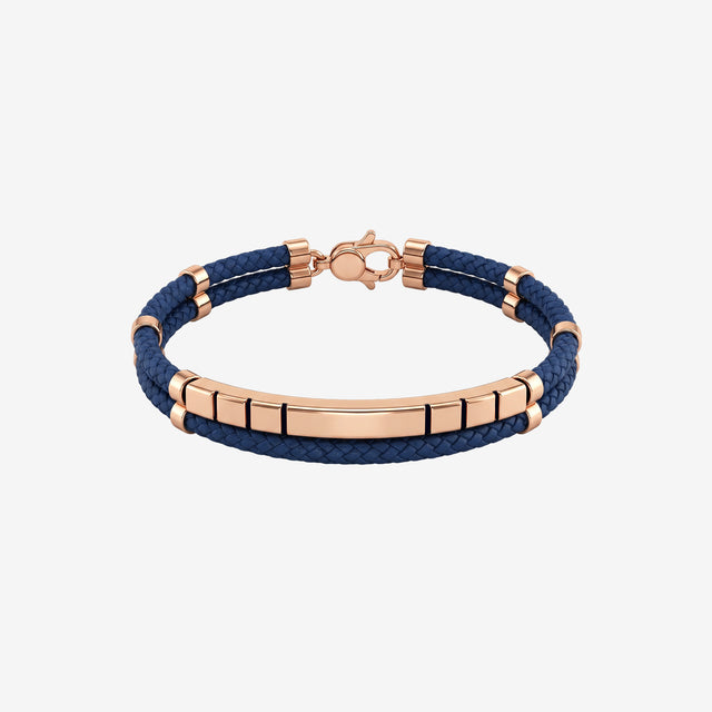 18K Rose Gold & Blue Braided Leather Men's Bracelet | Fine Designer Jewelry