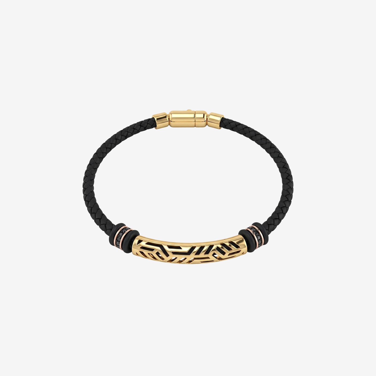 Men's 18K Gold & Black Leather Cord Bracelet with Black Spinel | Premium Designer Jewelry
