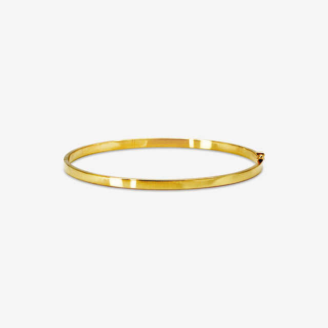 18k Gold Minimalist Bangle Bracelet | Solid Gold Sleek Round Cuff for Women