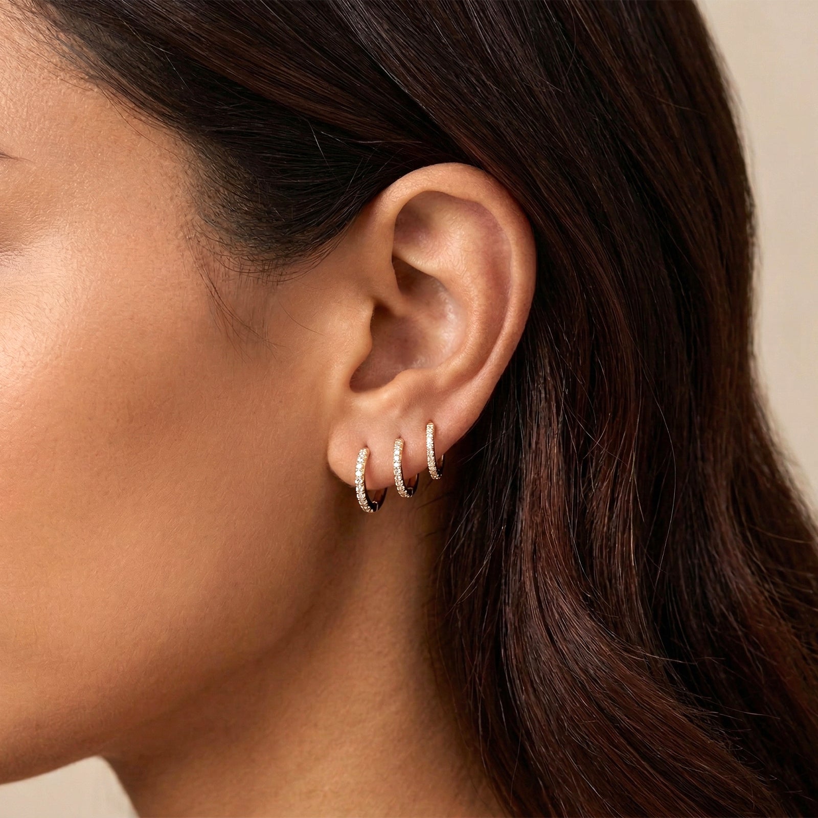 18K Gold Diamond Huggie Hoop Earrings | Dainty Pave Diamond Small Hoops for Cartilage & Lobe