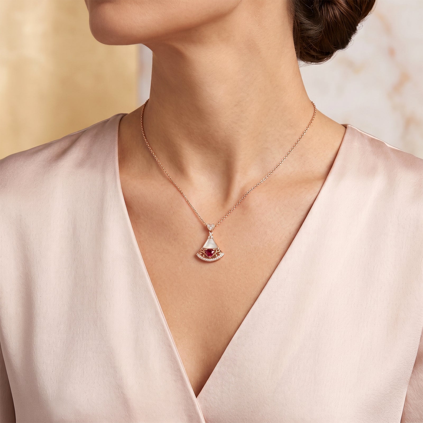 DIVA X DIAN 18K Gold Fan Pendant Necklace with Ruby & Diamonds
