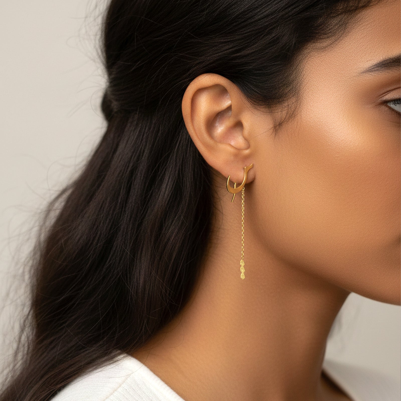 18k Solid Gold Spiral Threader Earring | Minimalist Geometric Dangle | Luxury Fine Jewelry