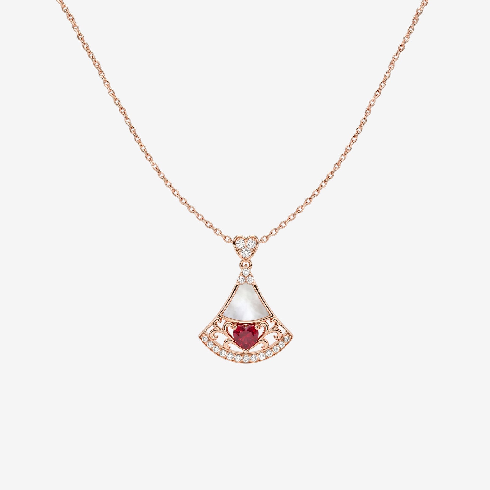 DIVA X DIAN 18K Gold Fan Pendant Necklace with Ruby & Diamonds