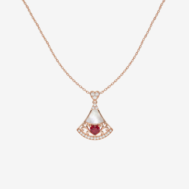 DIVA X DIAN 18K Gold Fan Pendant Necklace with Ruby & Diamonds