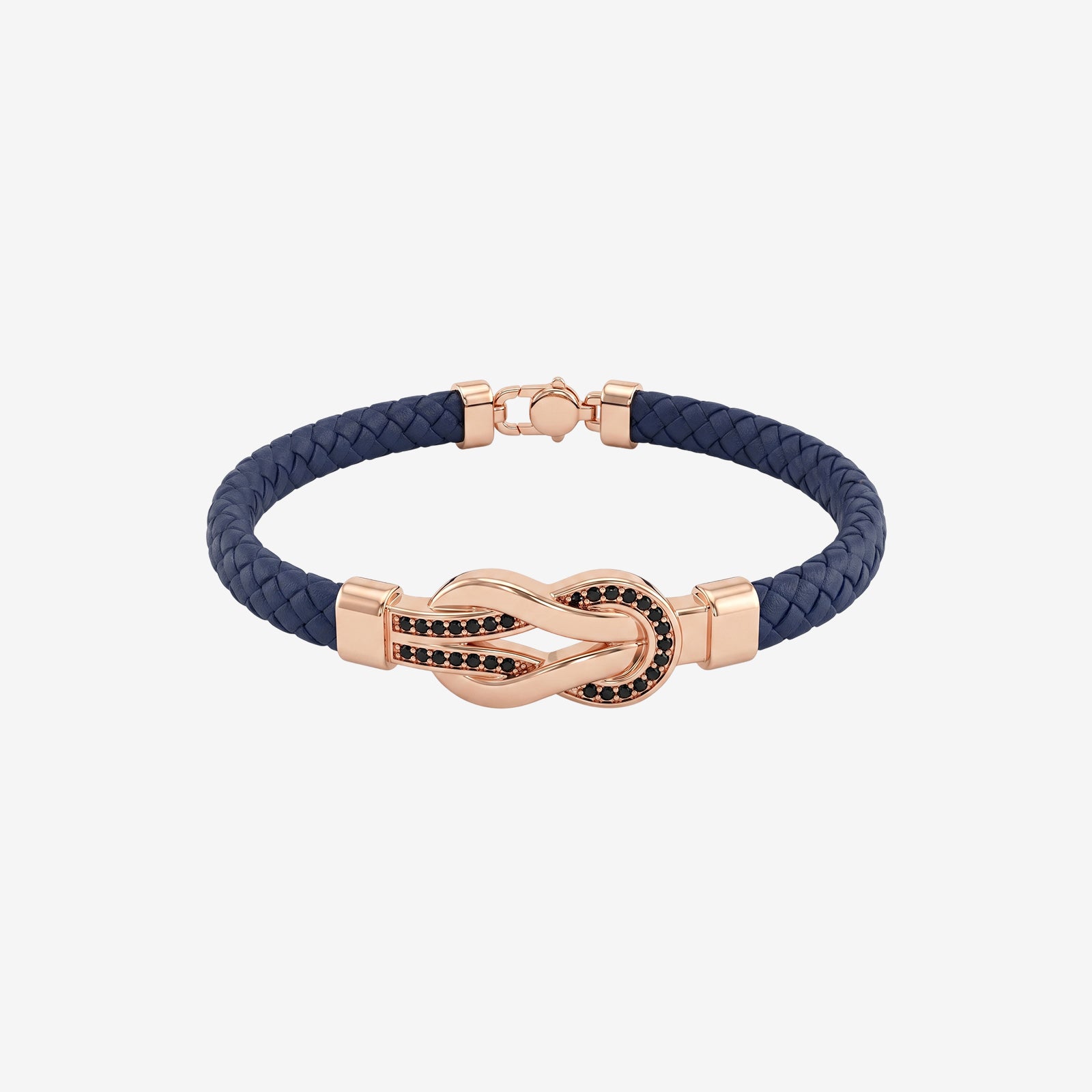 18K Rose Gold Knot Braided Leather Bracelet with Black Spinel | Men's Luxury Jewelry