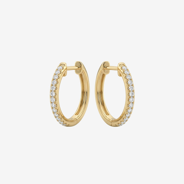 18K Gold Diamond Huggie Hoop Earrings | Dainty Pave Diamond Small Hoops for Cartilage & Lobe