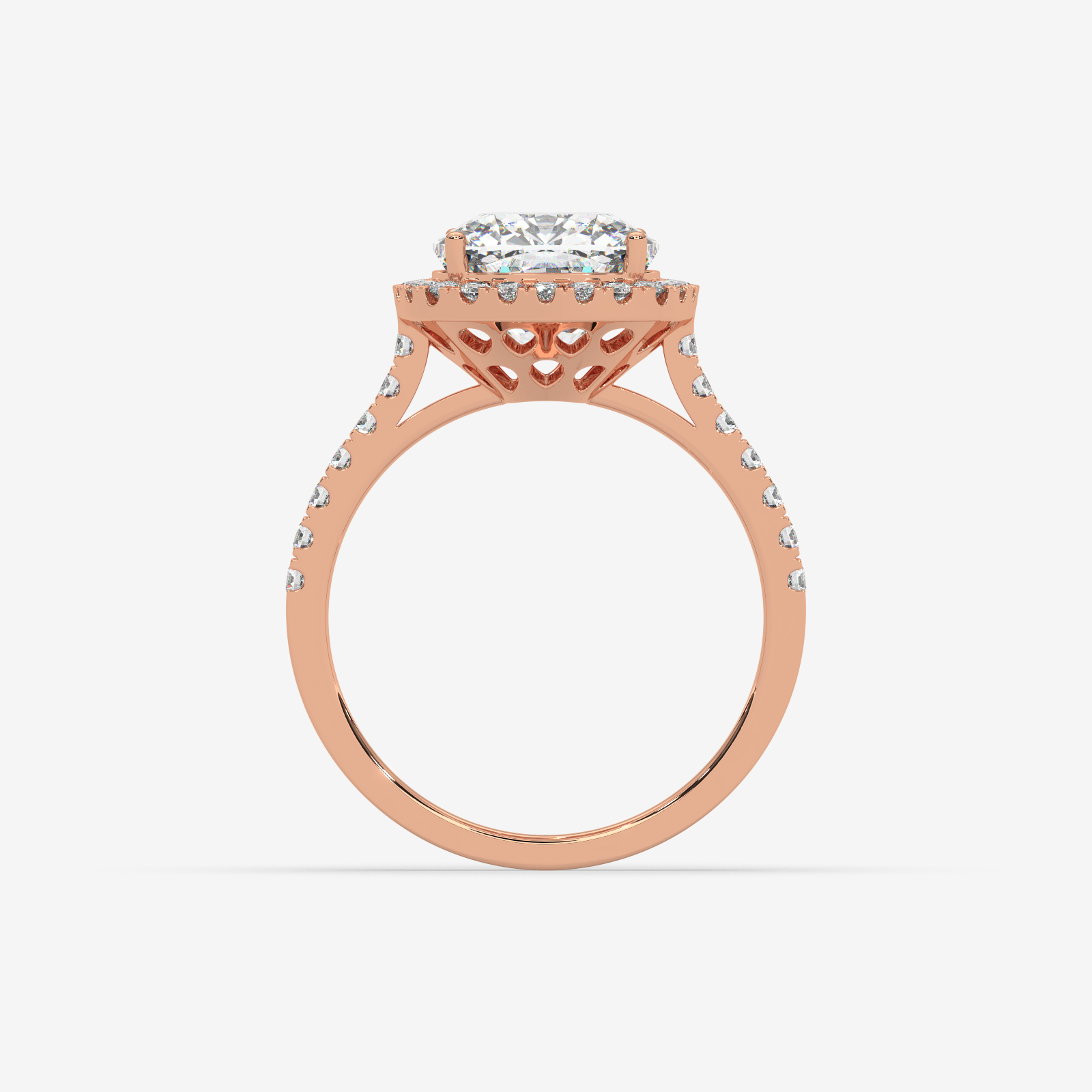 18k Gold Cushion Cut Halo Diamond Engagement Ring | Pave Set Band