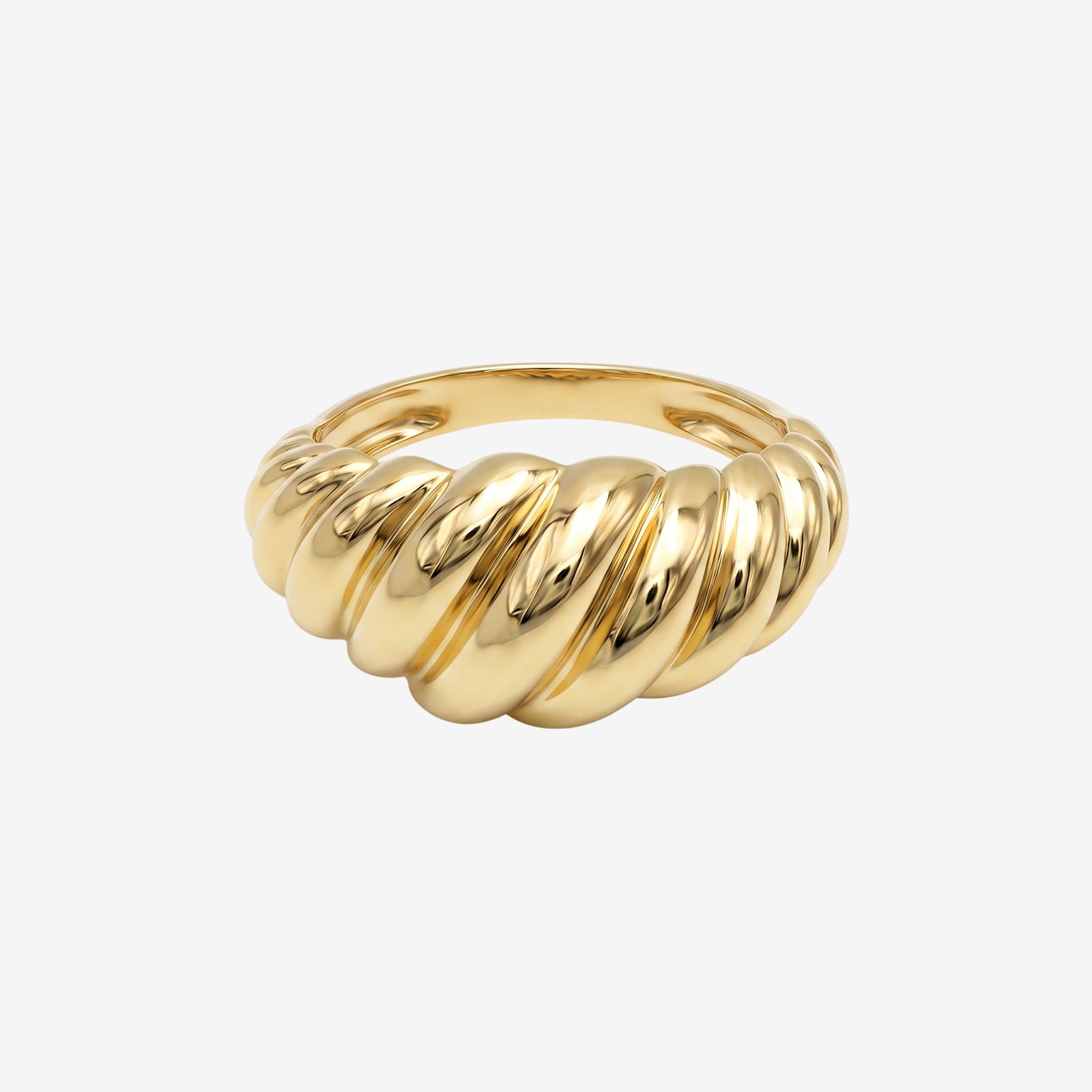18k Gold Ribbed Croissant Dome Ring | Chunky Statement Band for Women