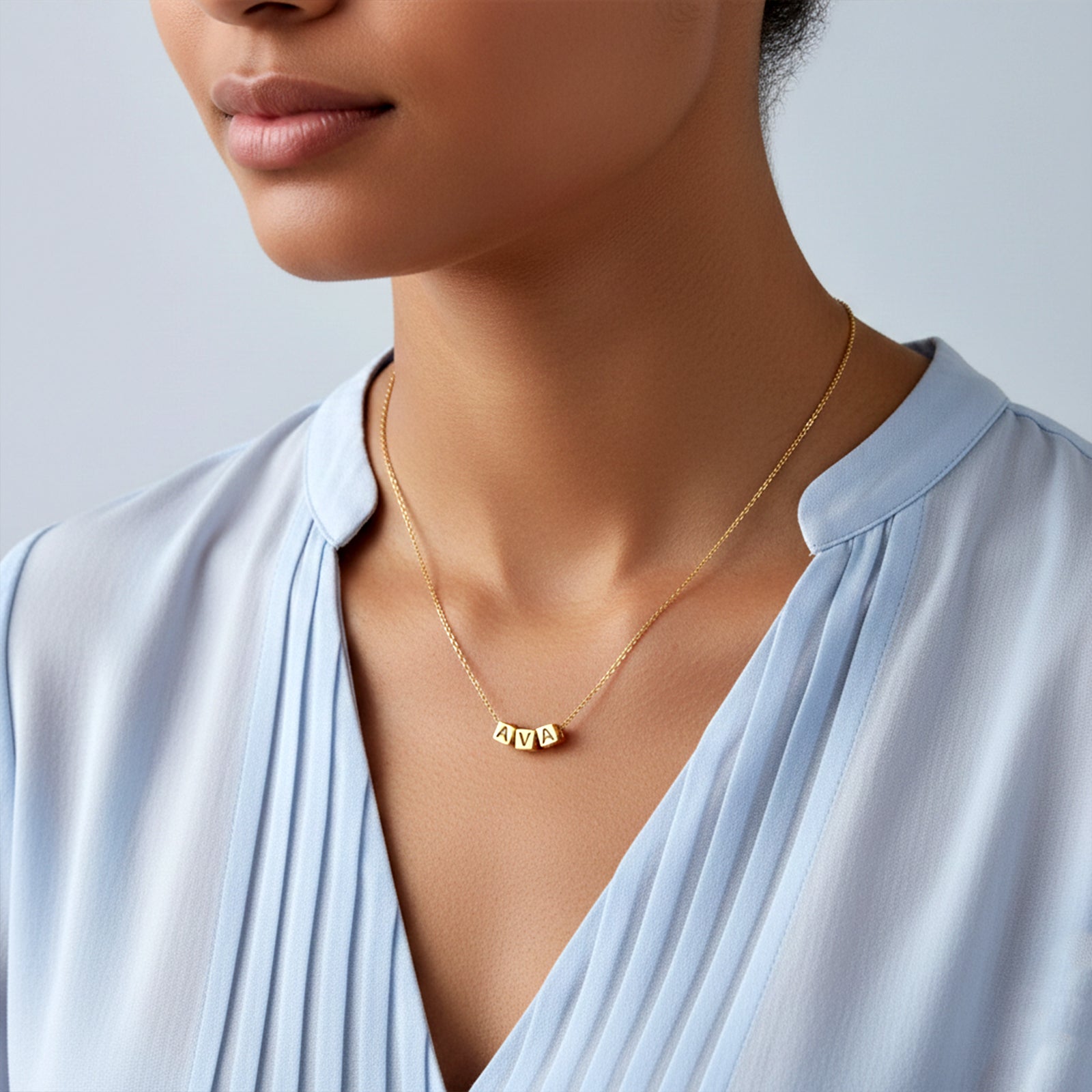 Personalized 18k Gold Initial Cube Necklace | Custom Alphabet Pendant