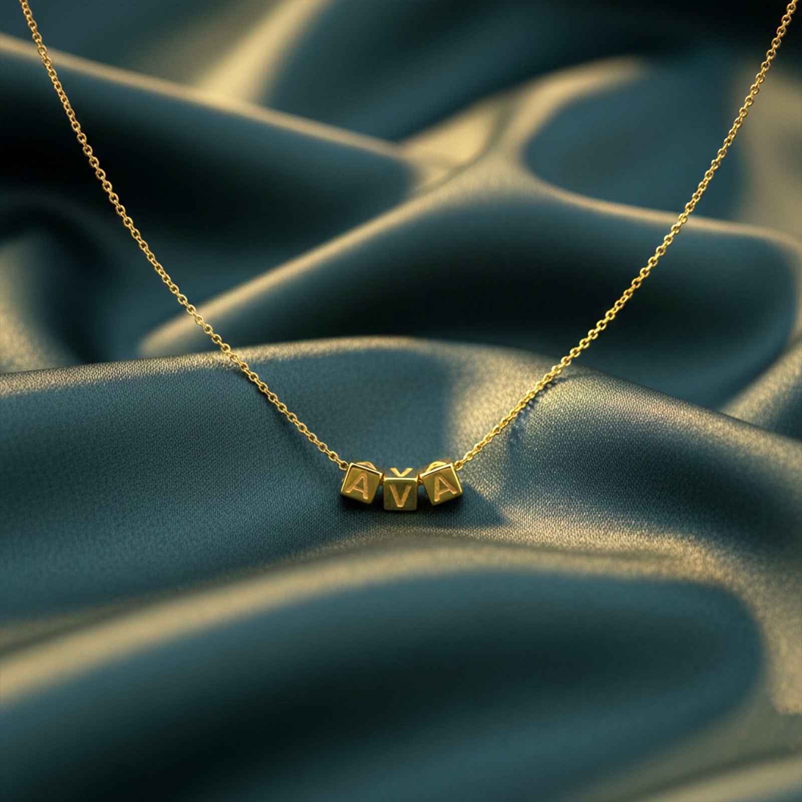 Personalized 18k Gold Initial Cube Necklace | Custom Alphabet Pendant