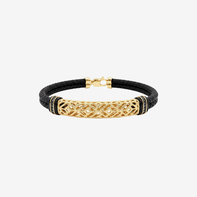 18K Gold & Black Spinel Braided Leather Bracelet | Luxury Men’s Jewelry