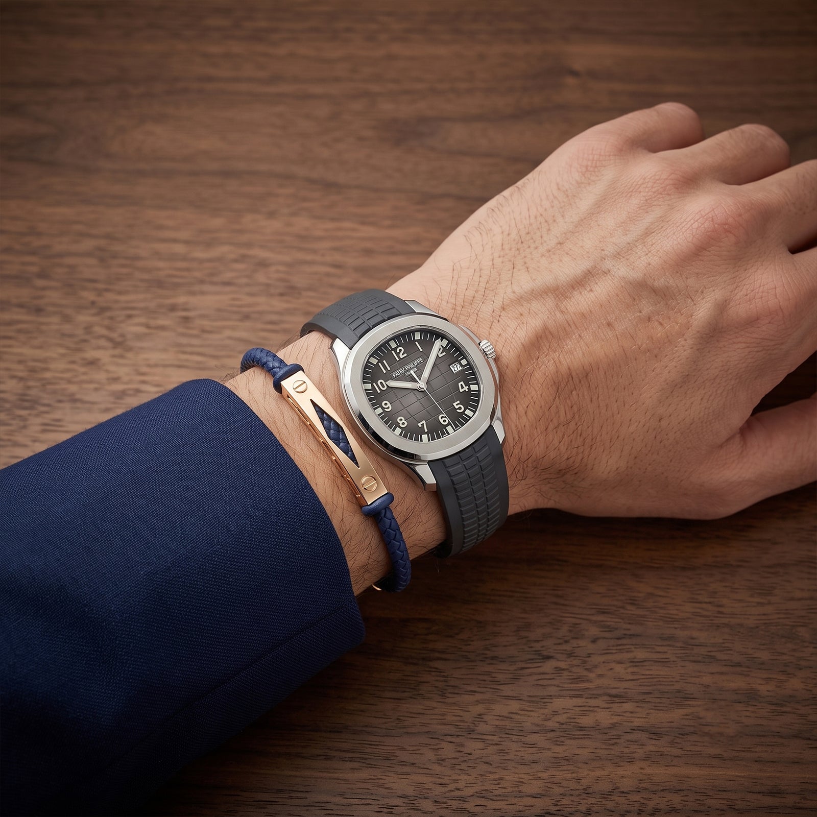 18k Gold & Premium Woven Leather Mens Bracelet | Rugged Luxury