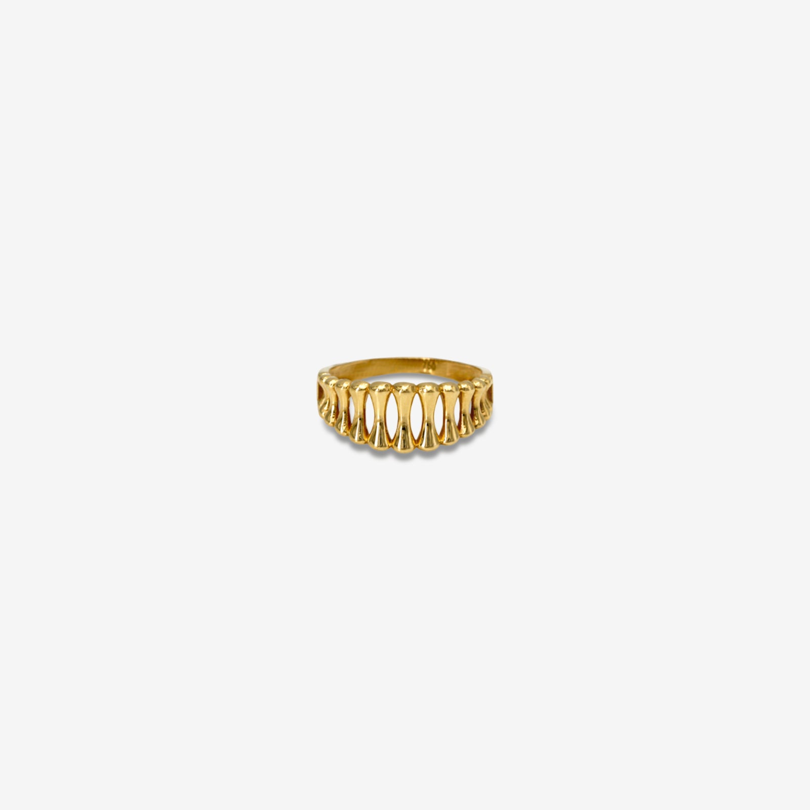 18k Gold Ribbed Statement Ring | Sculpted Open-Work Band