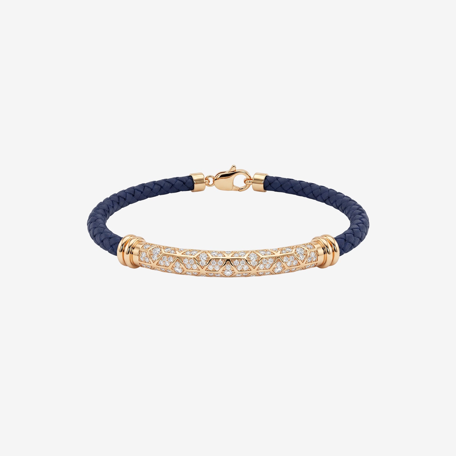 Men's 18K Gold Diamond Curved Bar Braided Leather Bracelet | Luxury Jewelry