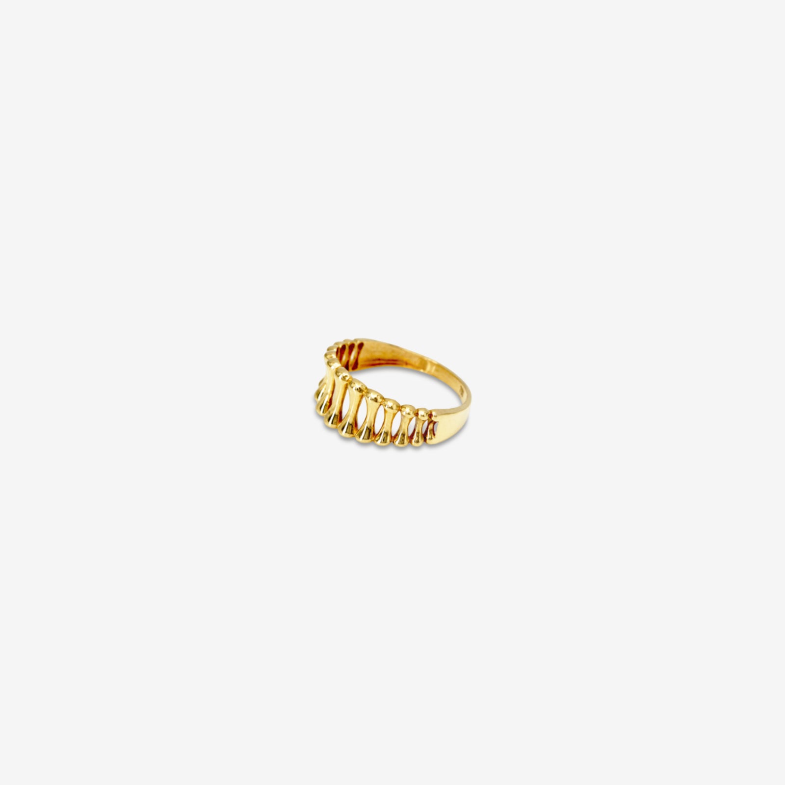 18k Gold Ribbed Statement Ring | Sculpted Open-Work Band