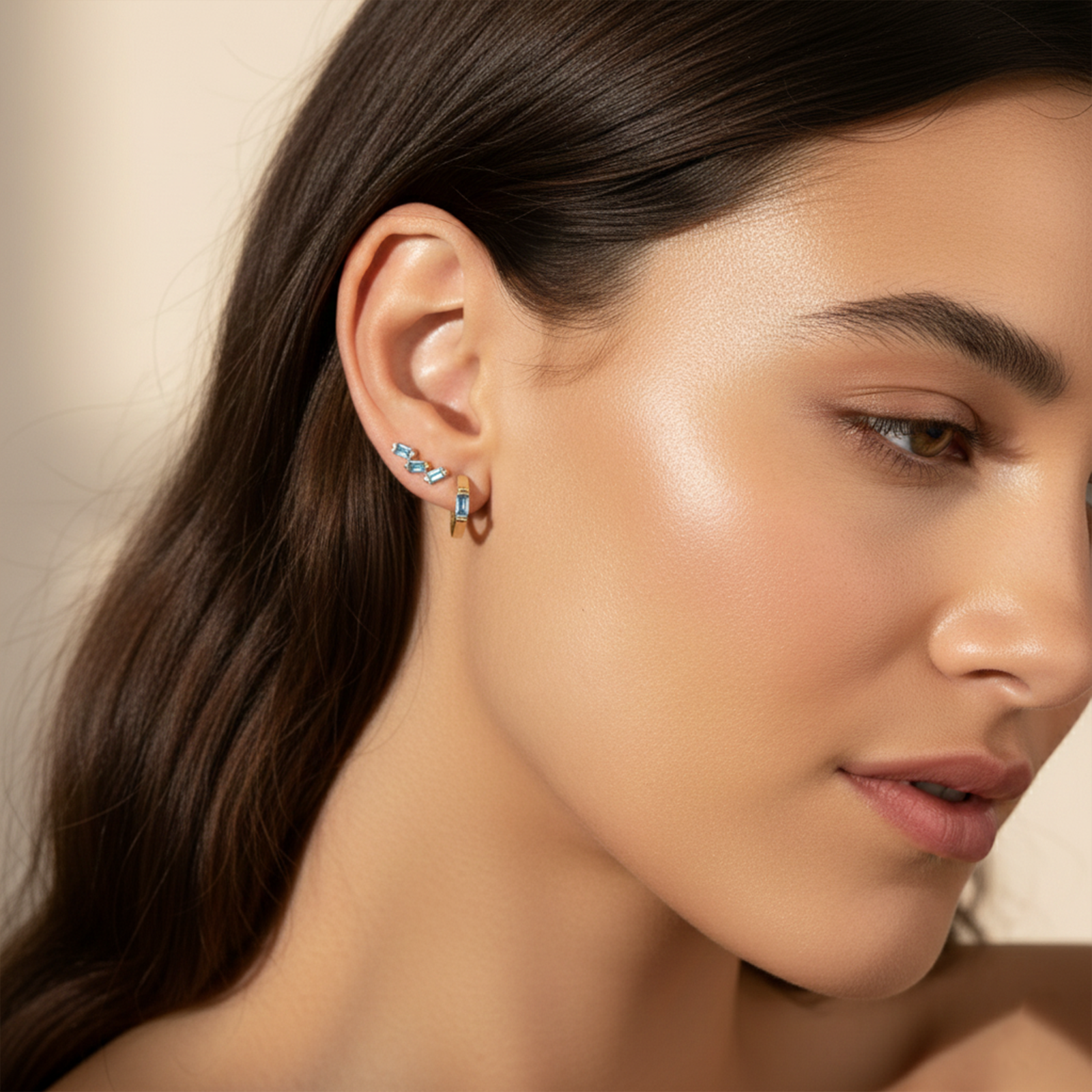 Personalized Birthstone Stud Earrings 18K Gold | Gold Baguette Gemstone Jewelry