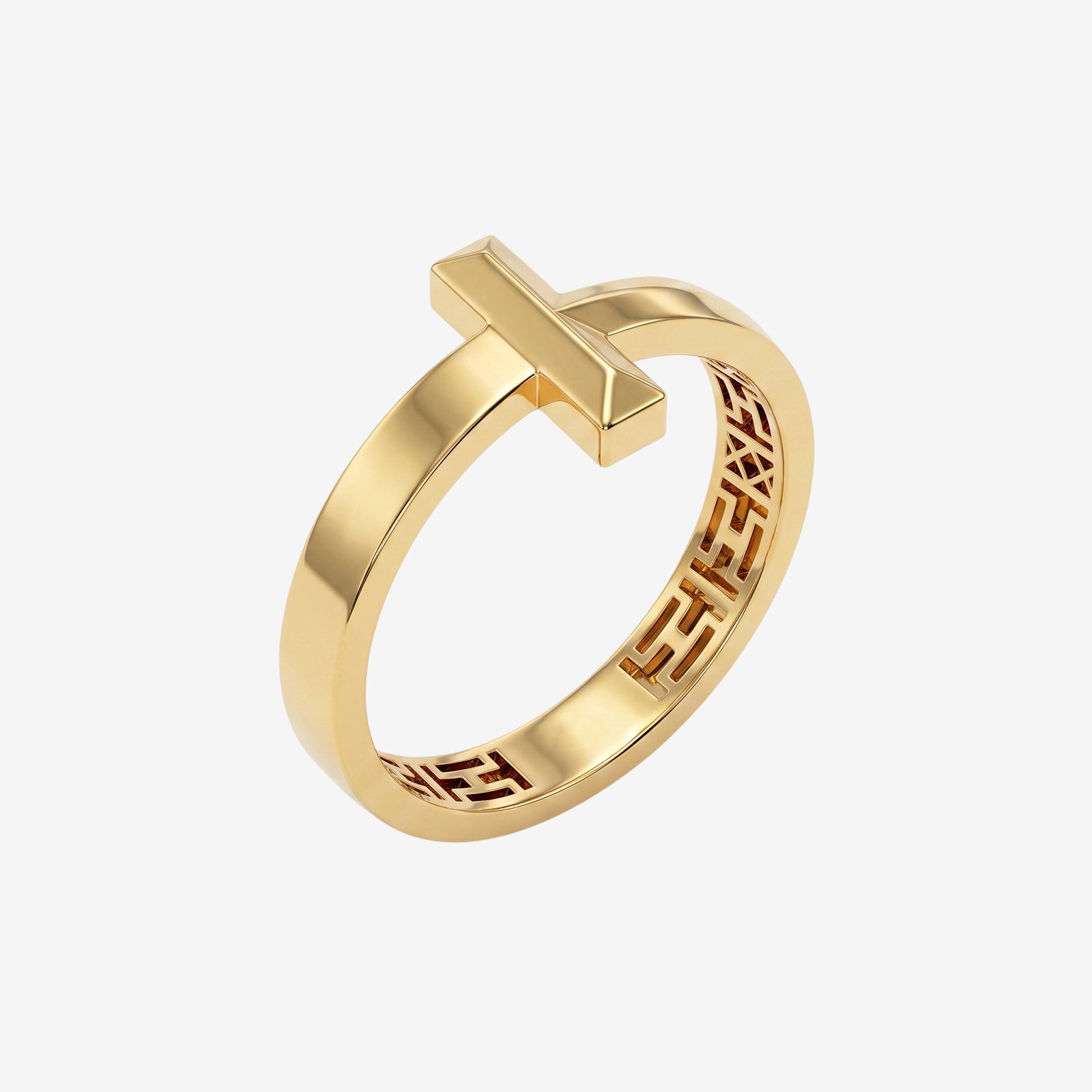 18K Solid Gold Geometric Cross Ring | Minimalist Beveled Statement Jewelry for Women