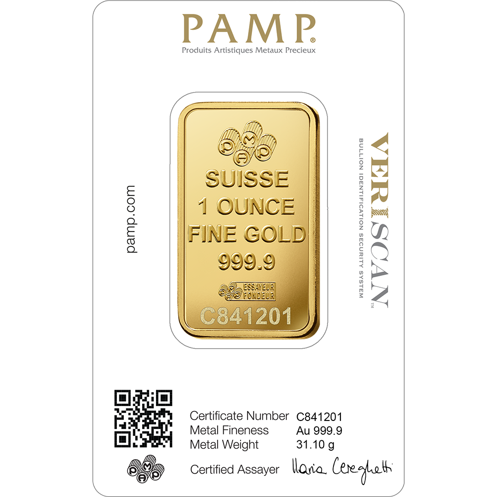 1 OUNCE SUISSE PAMP GOLD BAR – 24K (999.9) PURE GOLD – SEALED & CERTIFIED