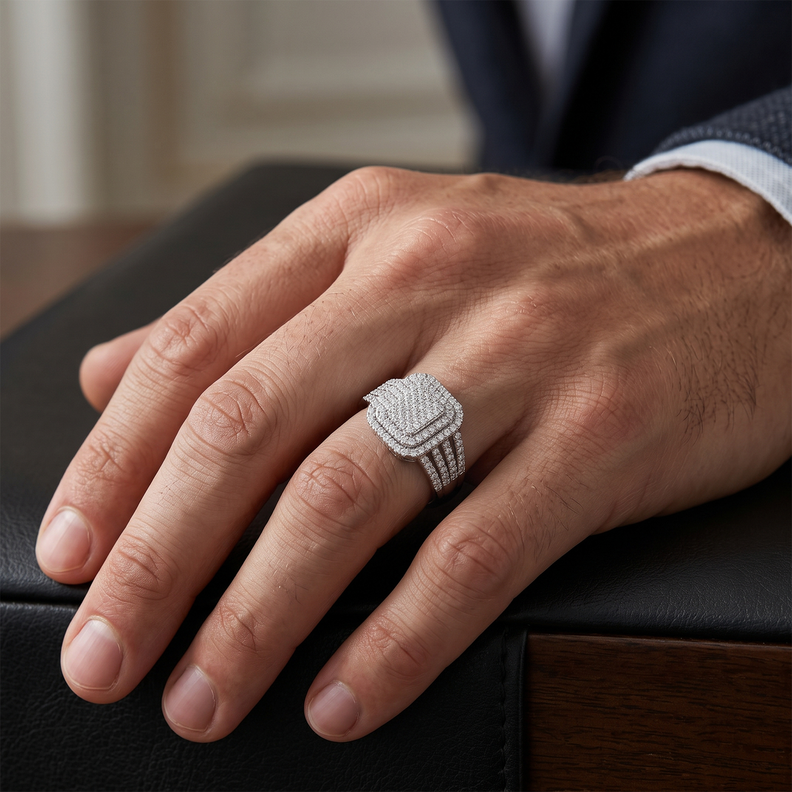 The Omoni Radiant Cluster Natural Diamond Engagement Ring in Solid Gold | Unisex Statement Piece