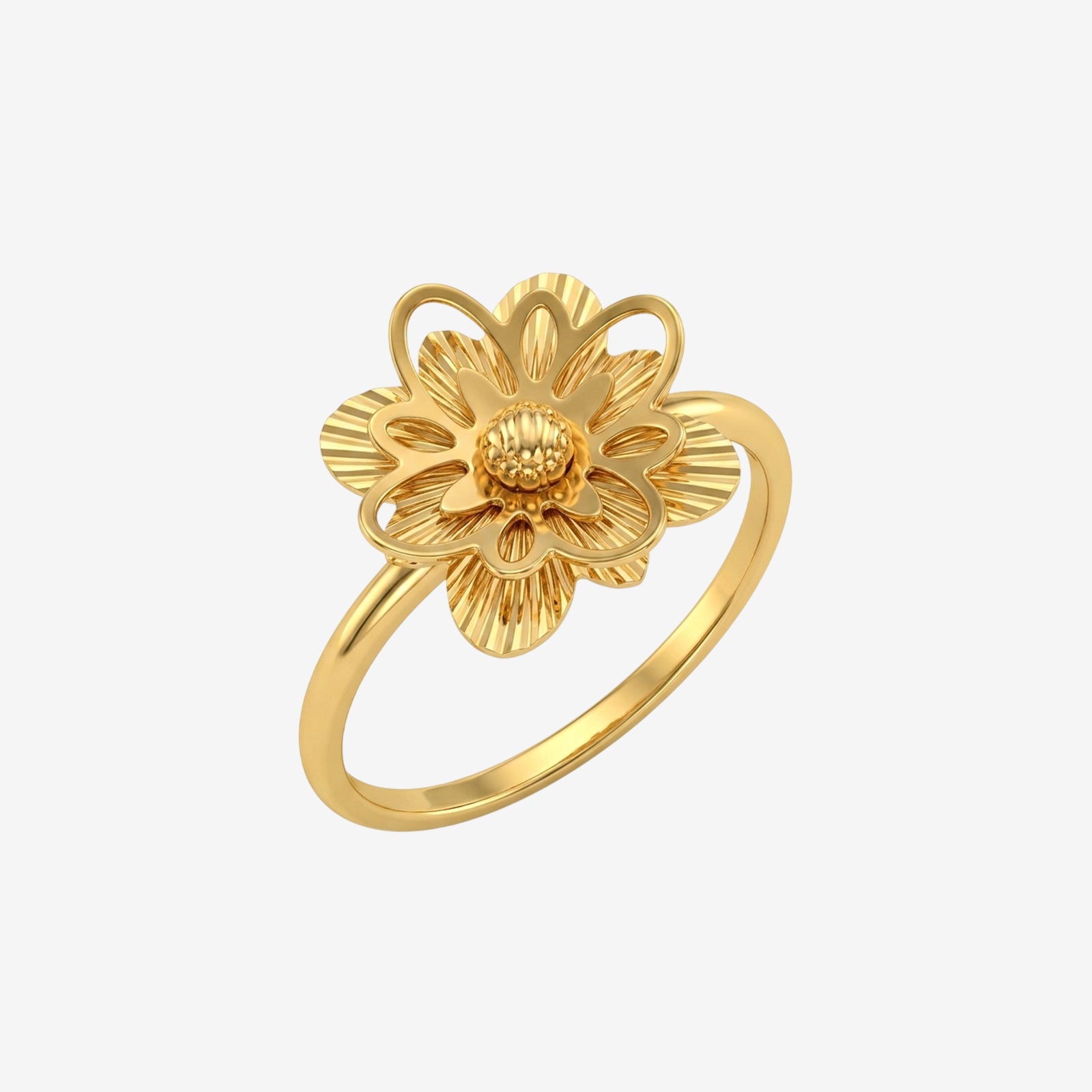 18K Gold Floral Bloom Ring | Elegant Textured Flower Statement Band