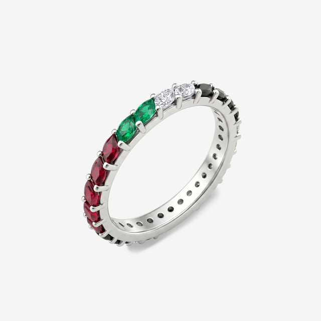 UAE National Flag 18K Gold Eternity Ring | Ruby, Emerald & Diamond Band