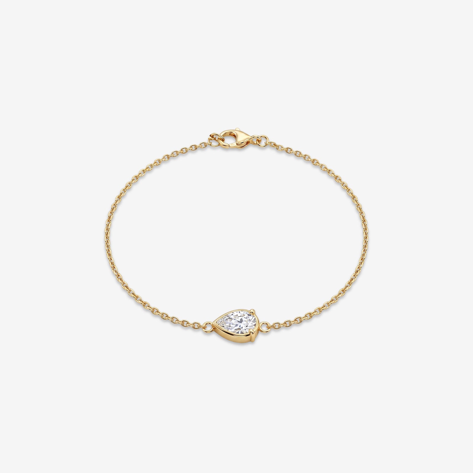 18k Gold Pear Cut Diamond Bezel Chain Bracelet | Minimalist Layering Bracelet
