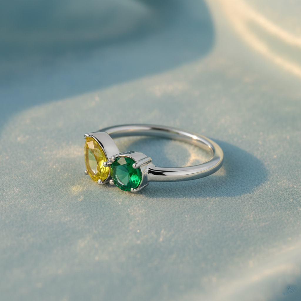 Custom Birthstone Duo Ring – Personalized in 18K Gold