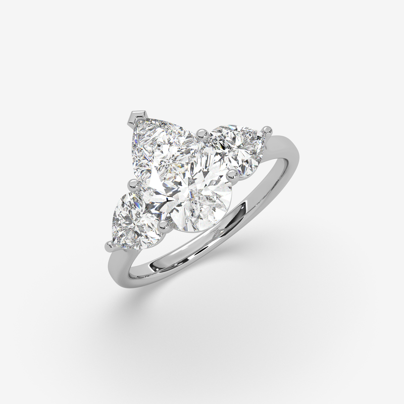 Solid Gold Pear Cut Diamond Trilogy Engagement Ring | Three-Stone Anniversary Band