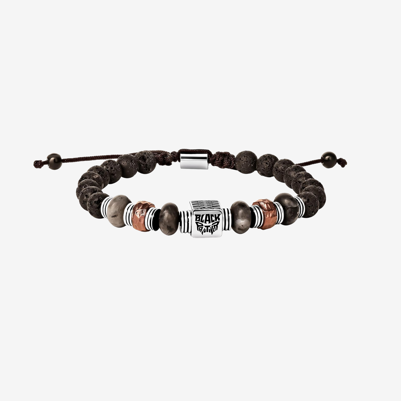 Black Panther Men’s Beaded Bracelet – Adjustable Stainless Steel Lariat