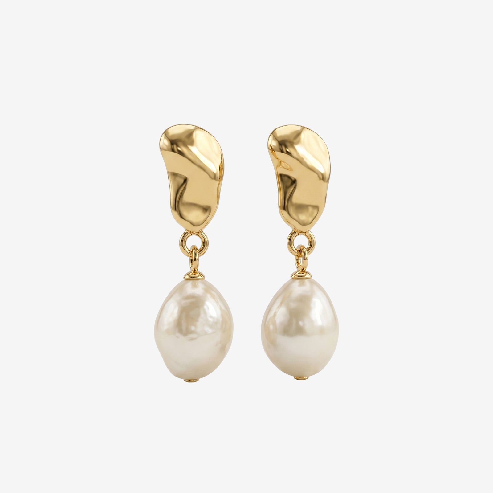 Lustrous Baroque Pearl & Organic 18K Gold Drop Earrings