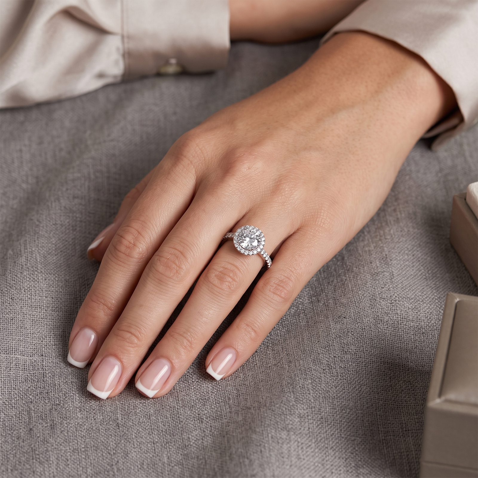Solid Gold Round Brilliant Cut Diamond Halo Engagement Ring