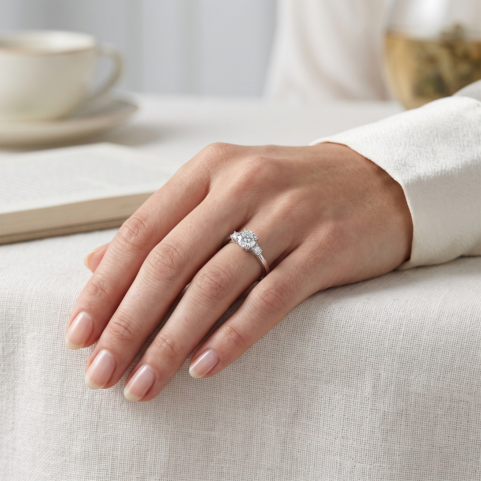 Solid Gold Three-Stone Round Diamond Trilogy Engagement Ring | Timeless Elegance