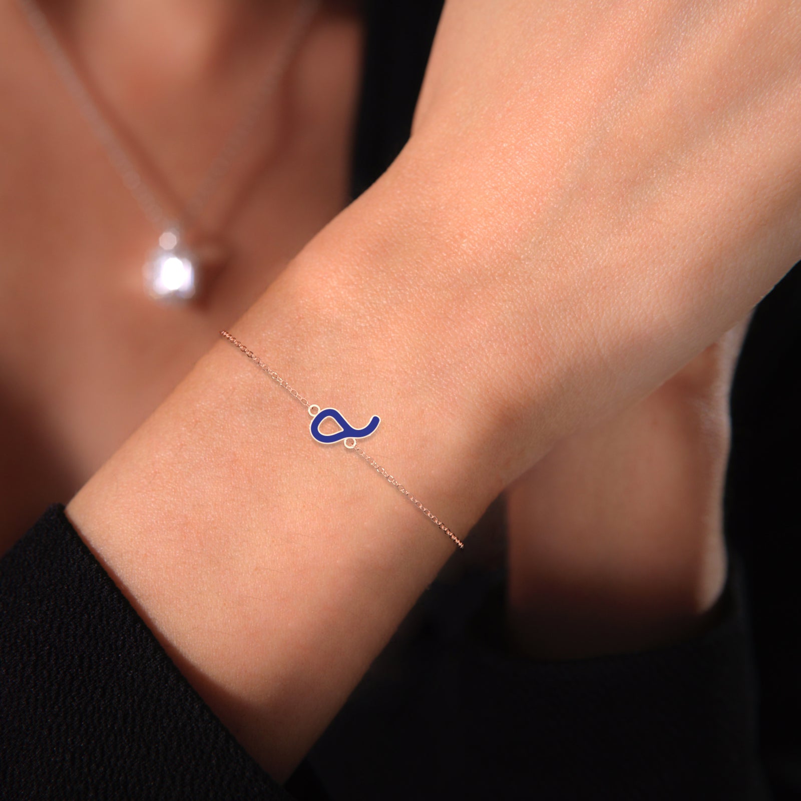 Arabi Mina 'M' Mim 18kt Gold & Blue Enamel | Arabic Letter Bracelet.