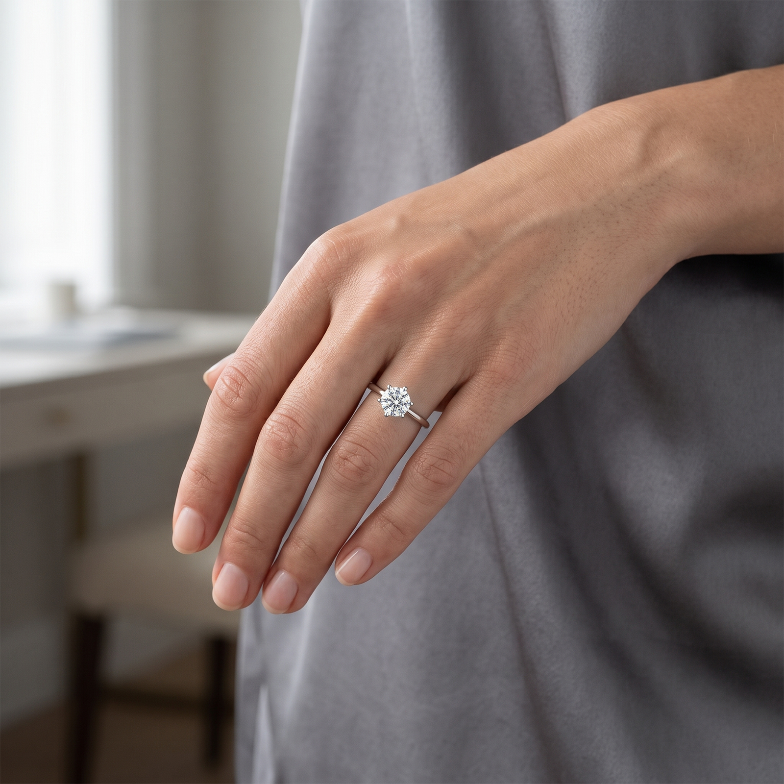 Solid Gold Solitaire Round Brilliant Diamond Engagement Ring