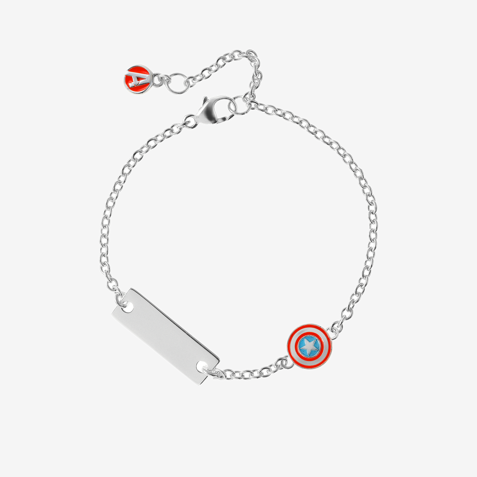 Captain America Shield ID Plate Kids Bracelet – 925 Sterling Silver