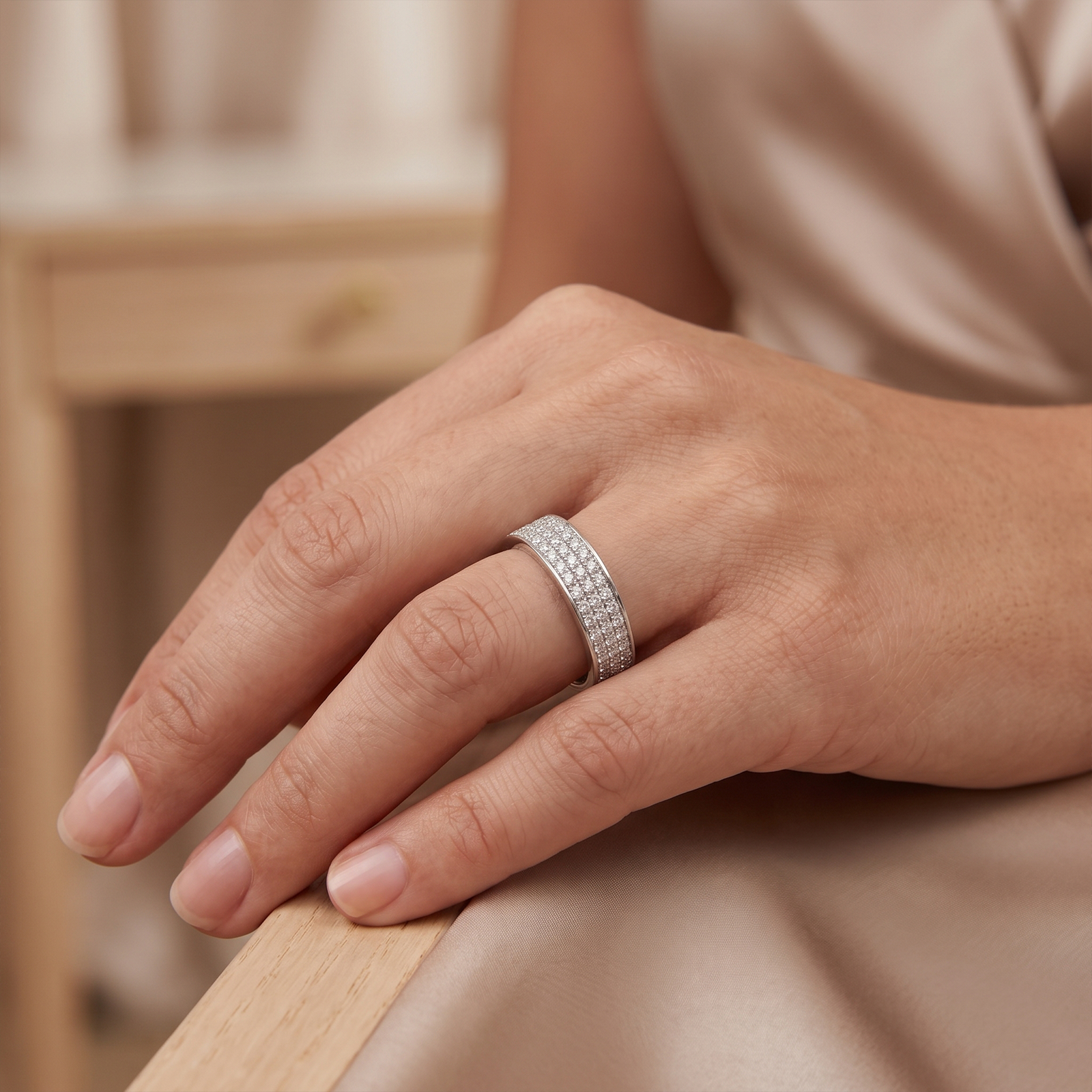 Eternal Sparkle Gold Pave Set Diamond Ring | Unisex Wedding & Anniversary Band