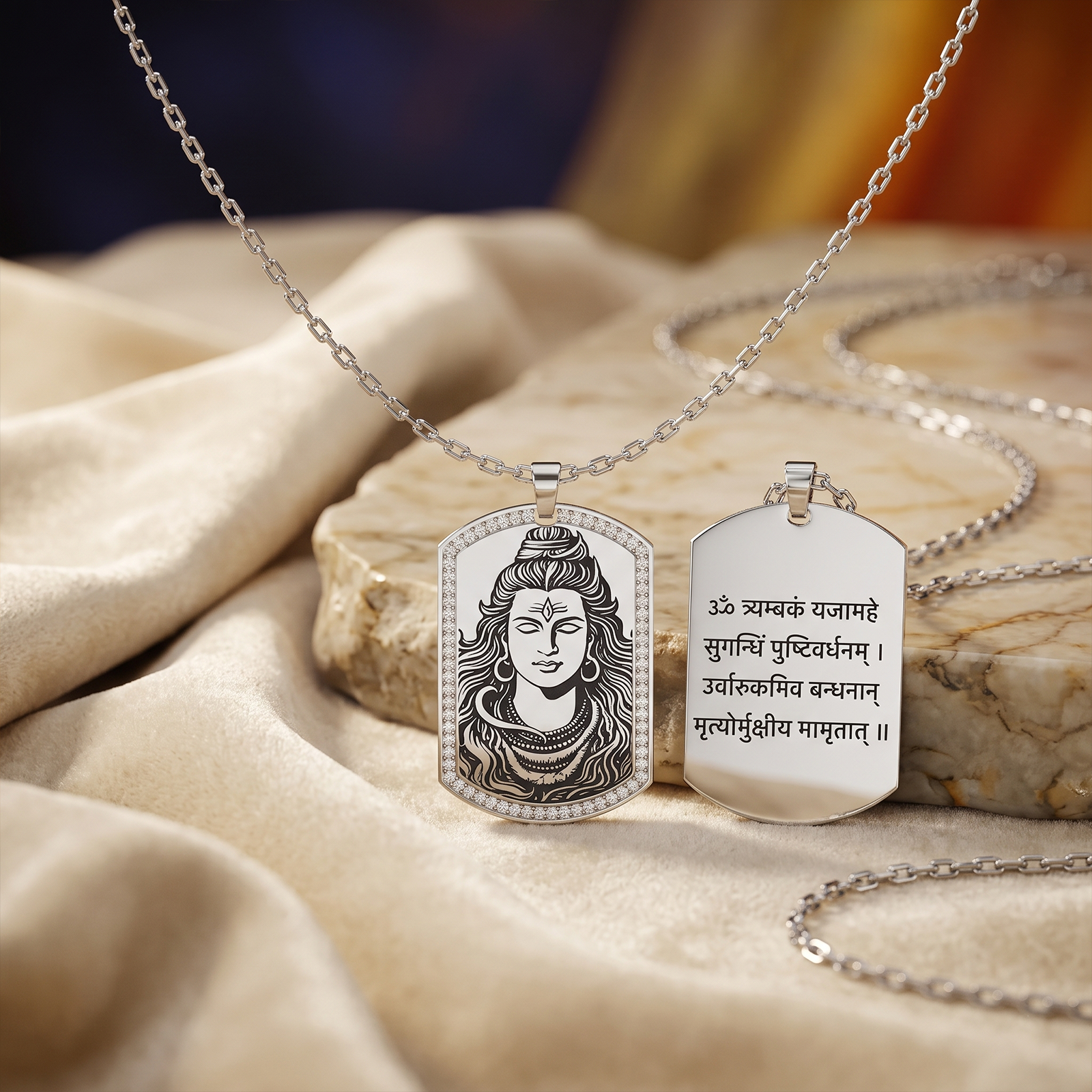Men’s 18k Gold Shiva Diamond Pendant | Maha Mrityunjay Mantra Religious Jewelry