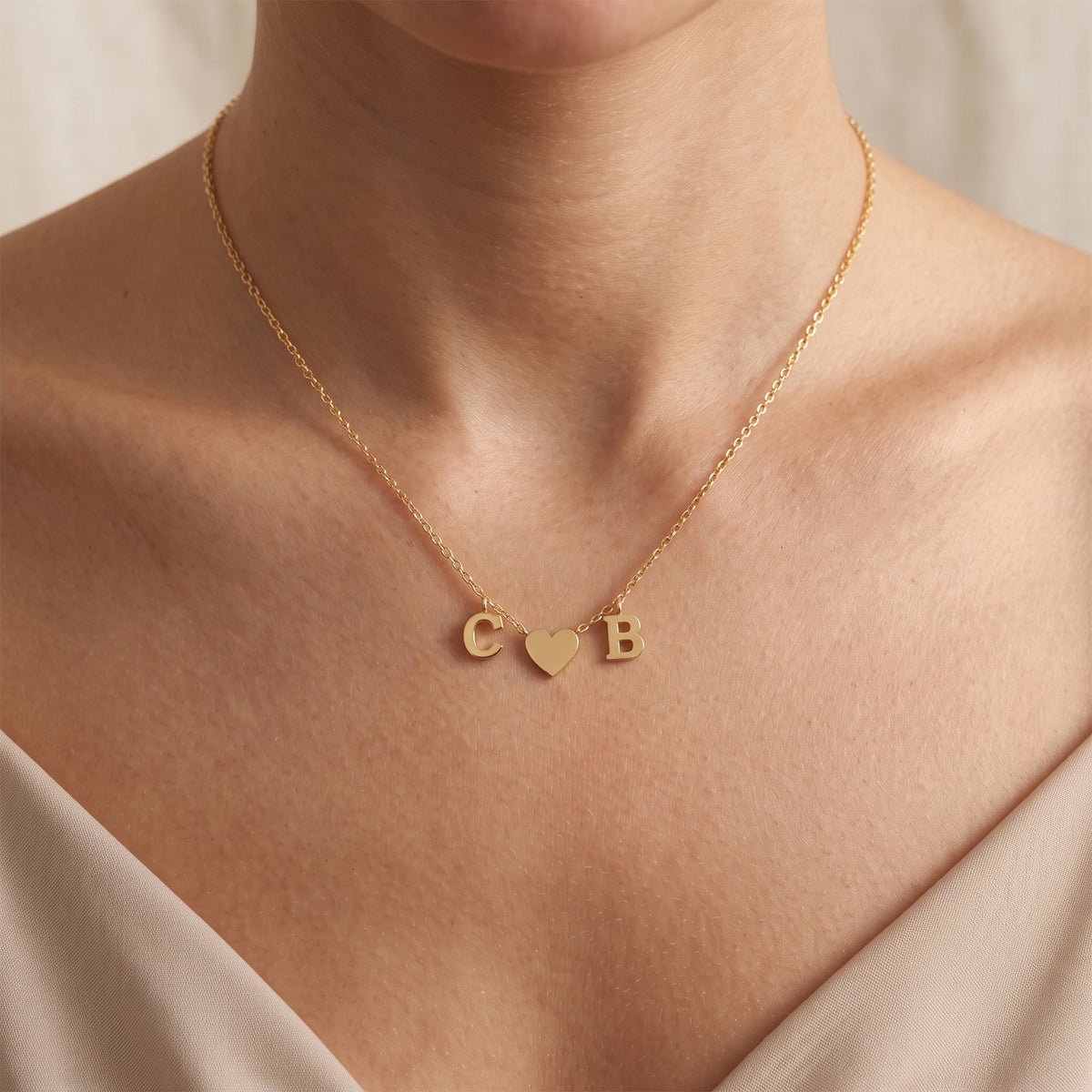Custom Initial & Heart Pendant Necklace in 18K Gold | Personalized Letter Jewelry