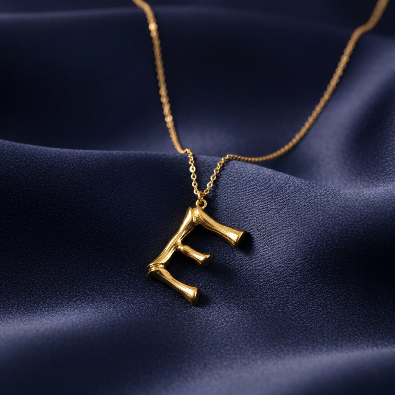 18k Gold Bamboo Initial Necklace | Custom Letter Pendant for Women | Personalized Organic Texture Jewelry