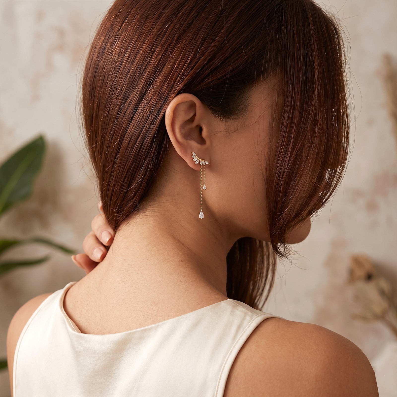 18K Gold Marquise Diamond Cluster Chain Drop Earrings | Celestial Crawler