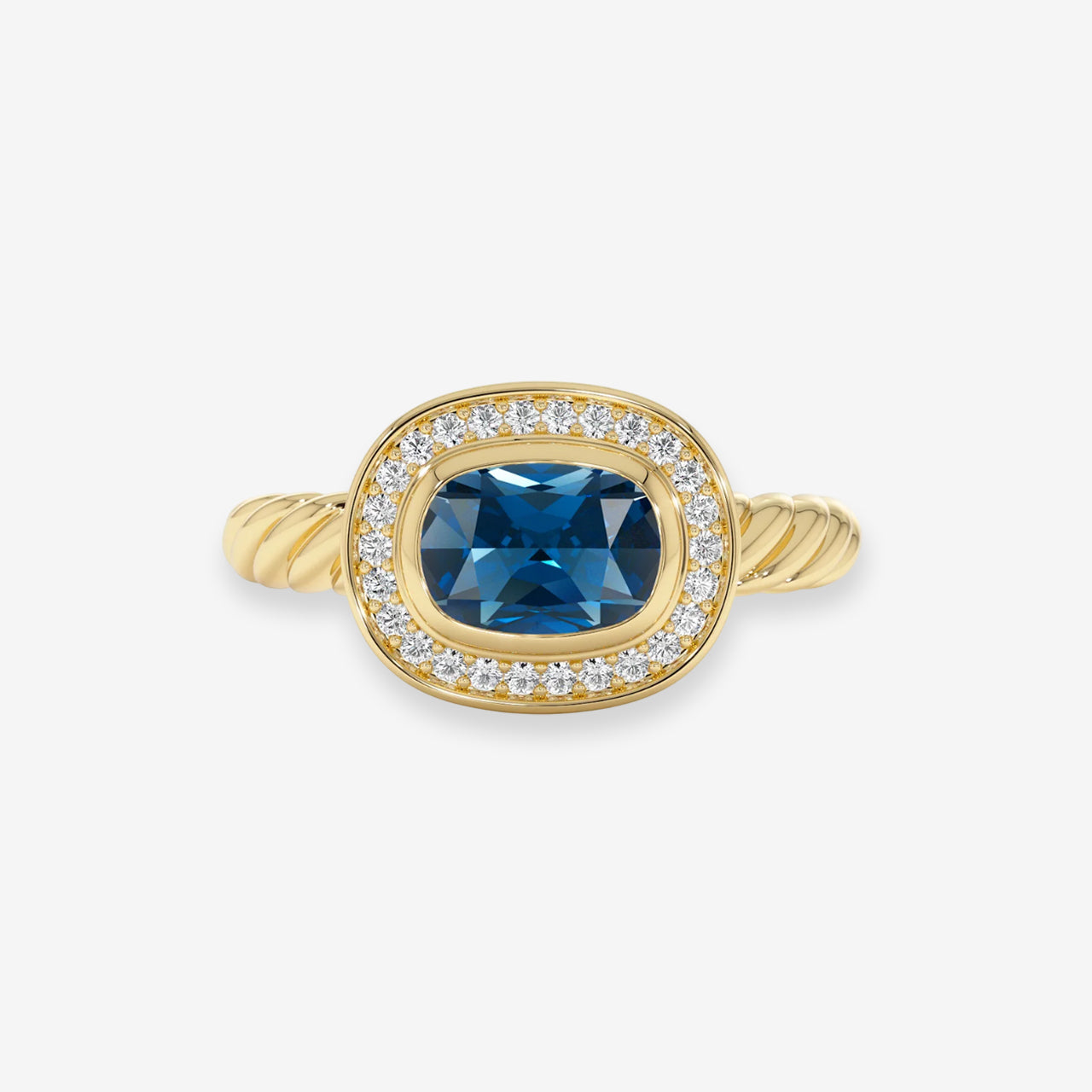Personalized Birthstone Ring | Gold Rope Band | Birthstone & Diamond Halo Ring