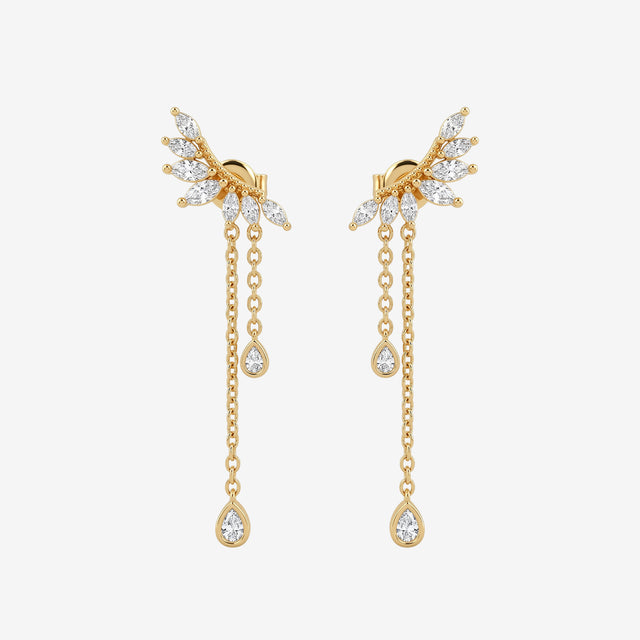 18K Gold Marquise Diamond Cluster Chain Drop Earrings | Celestial Crawler