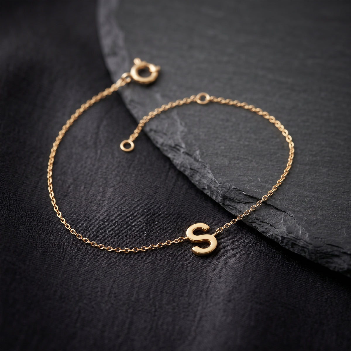 18K Gold Initial Letter Chain Bracelet | Minimalist Personalized Dainty Jewelry