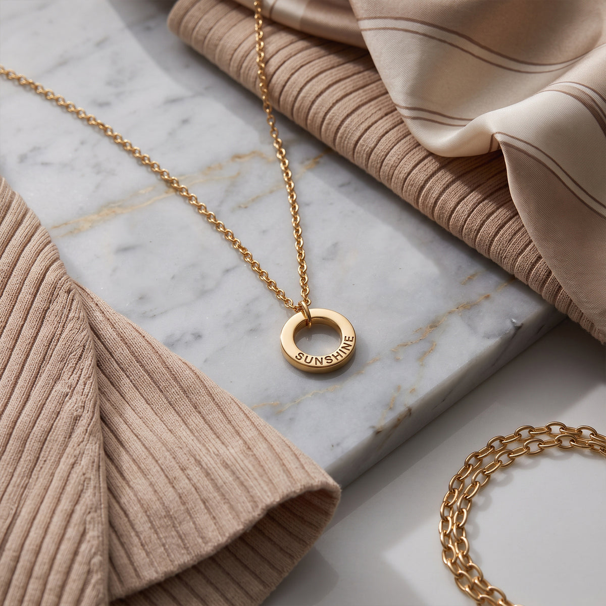 Custom 18K Gold Engraved Ring Pendant Necklace | Personalised Fine Jewellery