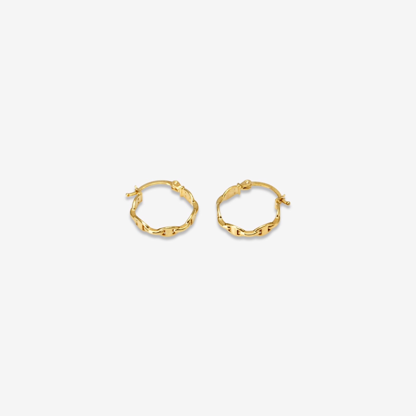 18k Solid Gold Marine Link Huggie Hoop Earrings | Nautical Anchor Chain Hoops