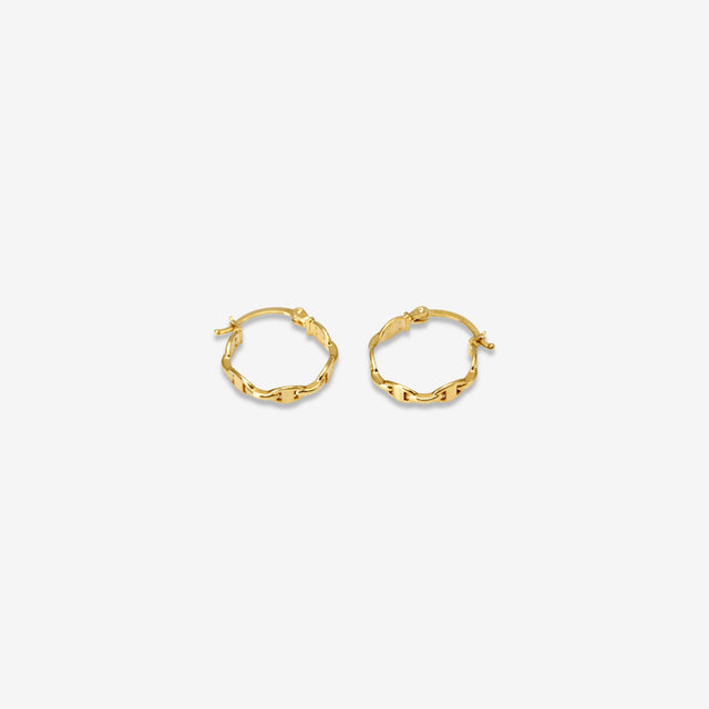 18k Solid Gold Marine Link Huggie Hoop Earrings | Nautical Anchor Chain Hoops