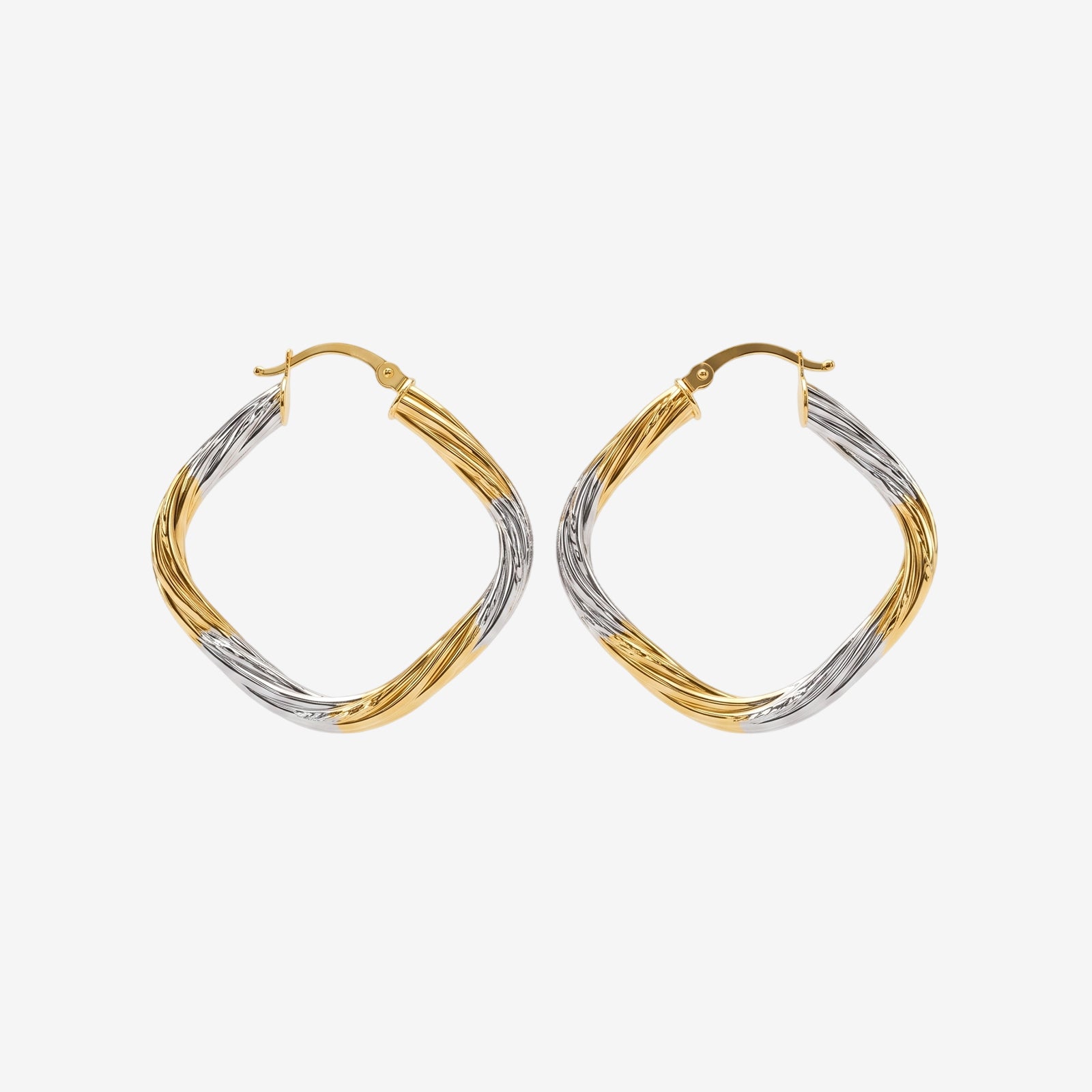 18k Dual-Tone Gold Twisted Hoop Earrings | Luxury Yellow & White Gold Interlocking Hoops