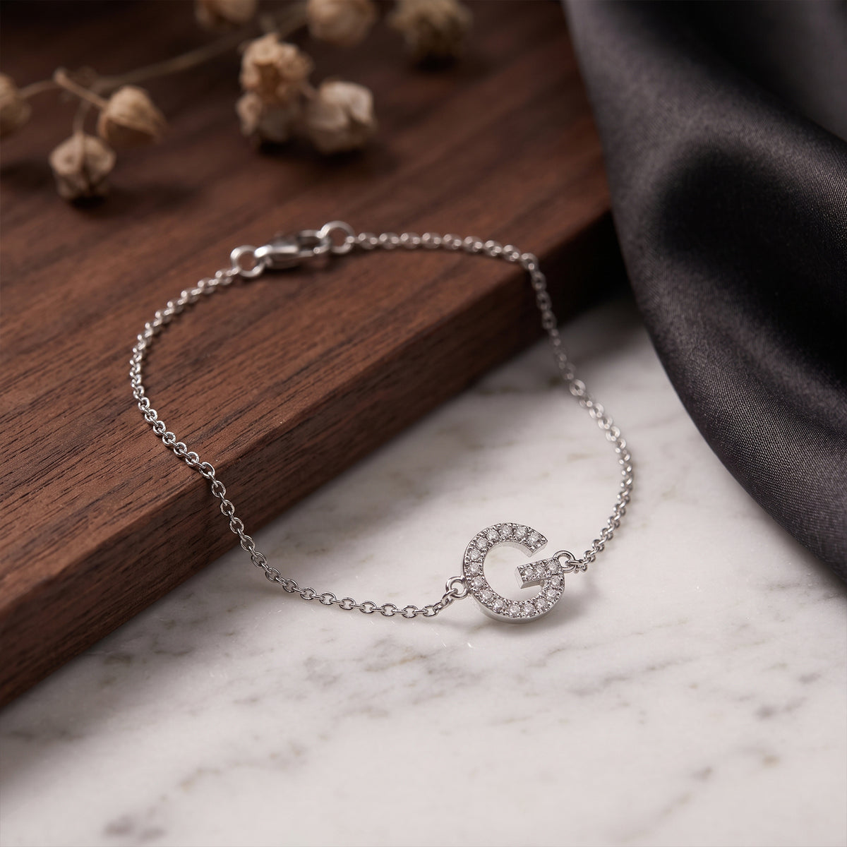18k Gold Personalized Diamond Initial Letter Bracelet | Solid Gold Custom Name Jewelry