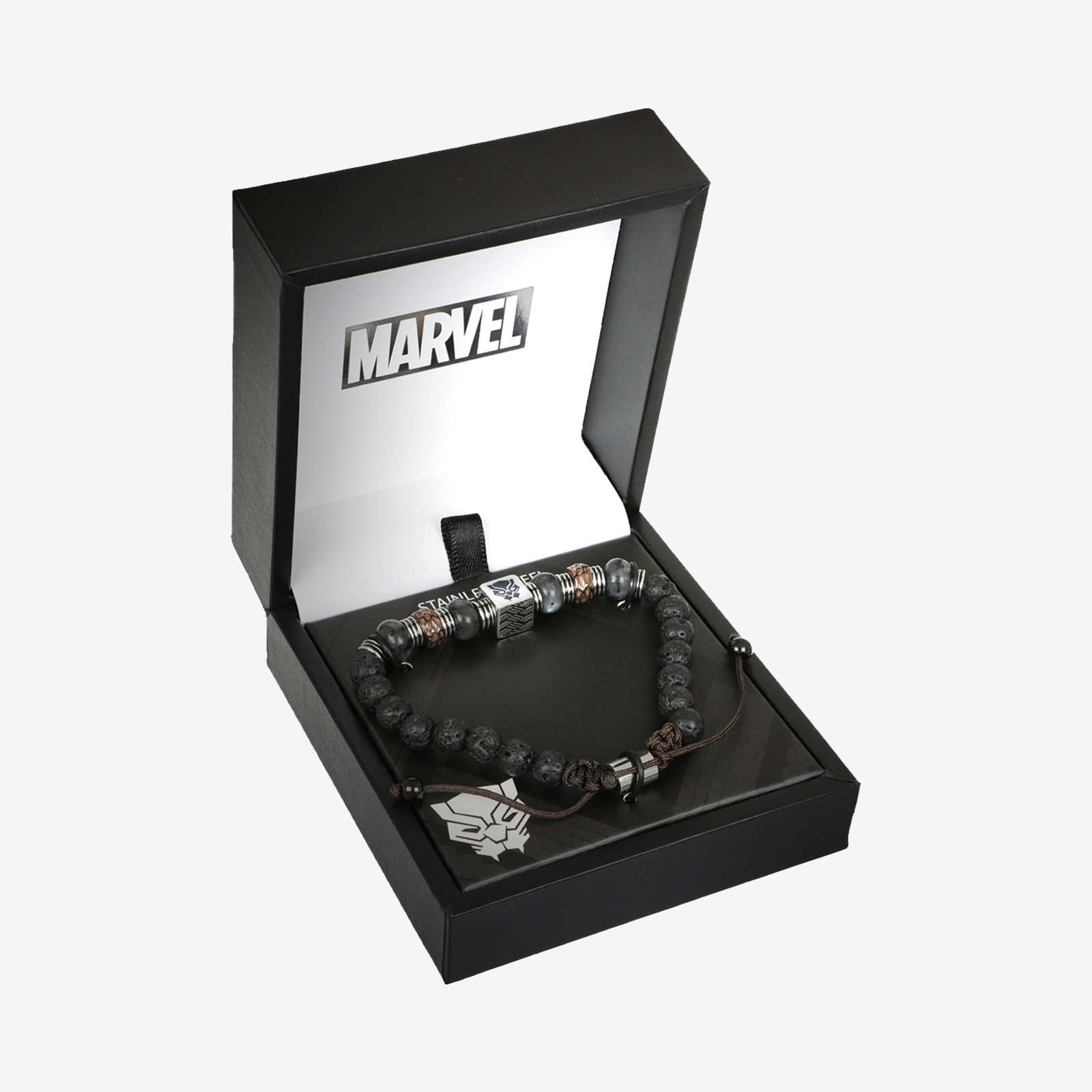 Black Panther Men’s Beaded Bracelet – Adjustable Stainless Steel Lariat