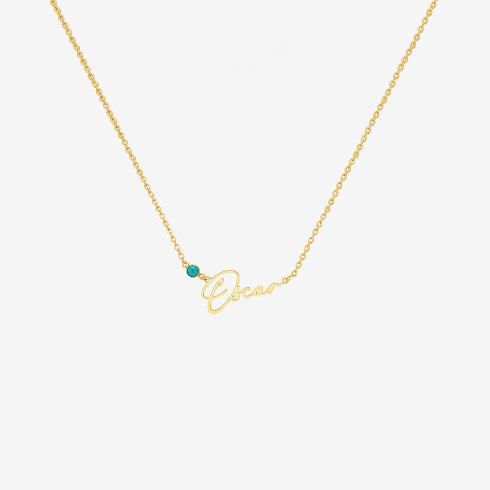 18K Solid Gold Personalized Script Pendant with Birthstone | Handcrafted Minimalist Jewelry for Her
